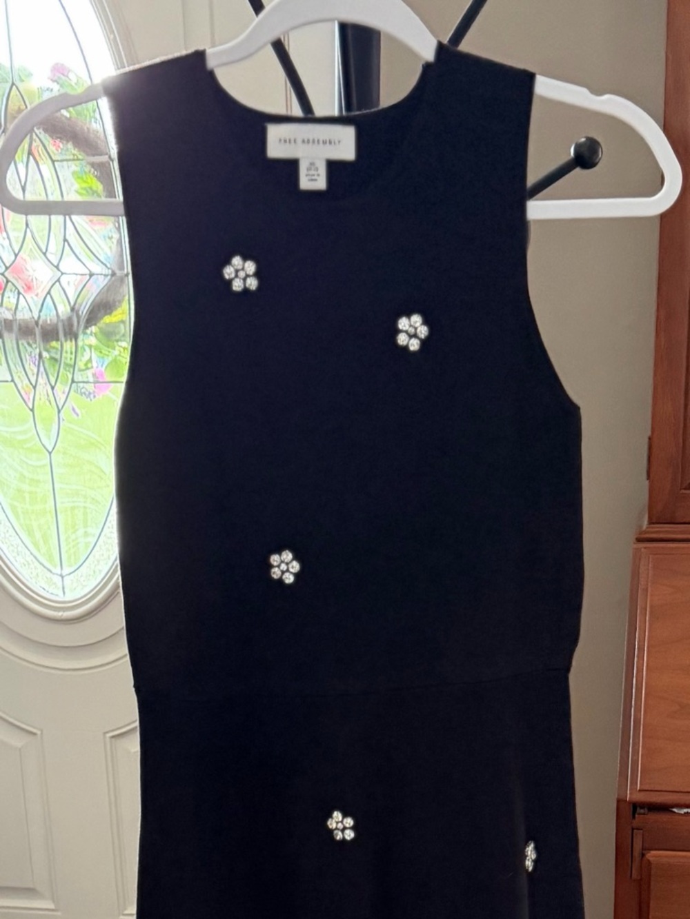 Talbots Black Sleeveless Dress with Crystal Flower Accents